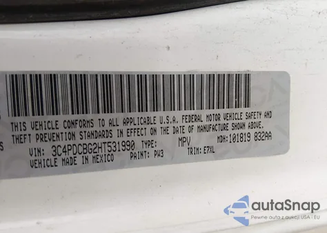 2017 Dodge Journey Sxt z USA, uszkodzony, nr VIN 3C4PDCBG2HT531990